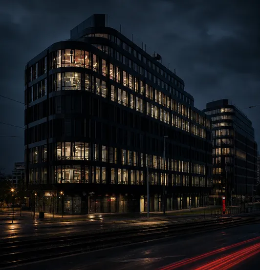 Sídlo Czech News Center — Hagibor, Praha, v noci